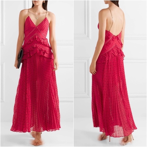 SELF-PORTRAIT Crochet-trimmed ruffled fil coupé georgette maxi dress - Picture 1 of 15